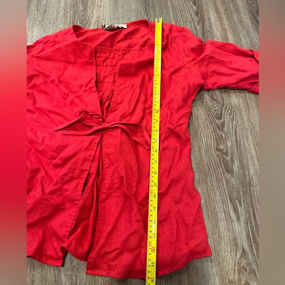 Ecru 100% Linen Red Cardigan - Picture 7 of 12